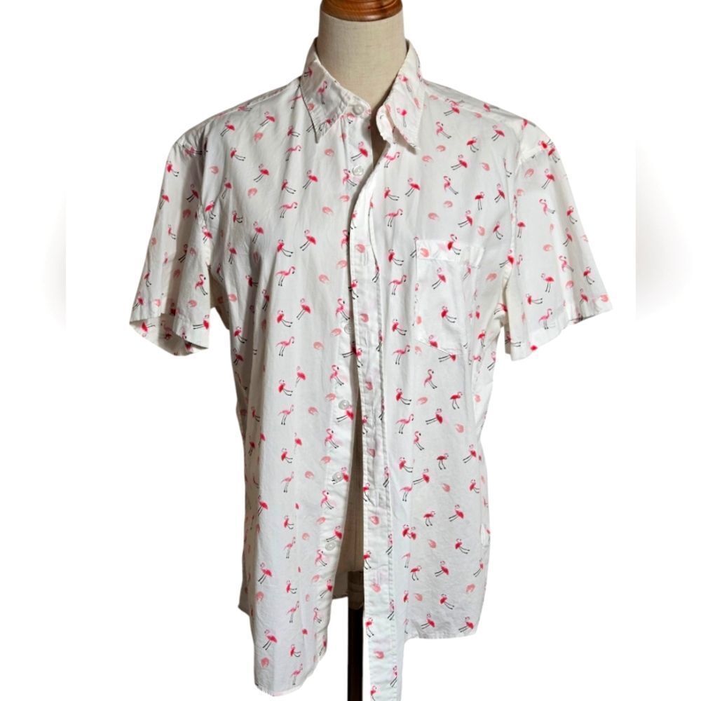 J. Crew Mercantile Flex Men's White Flamingo Print Button Down Shirt